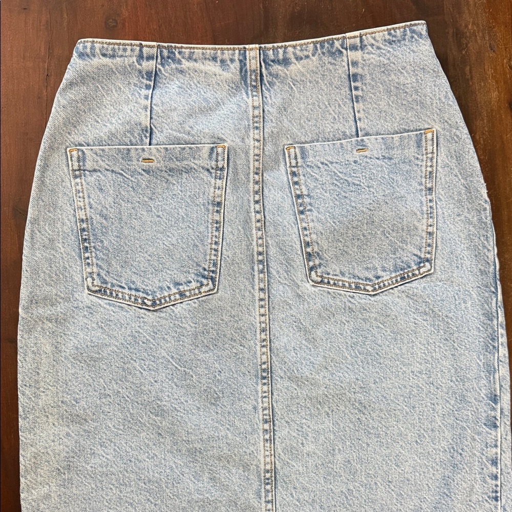 Zara Light Blue Denim Midi Skirt with Front Slit - Picture 8 of 9